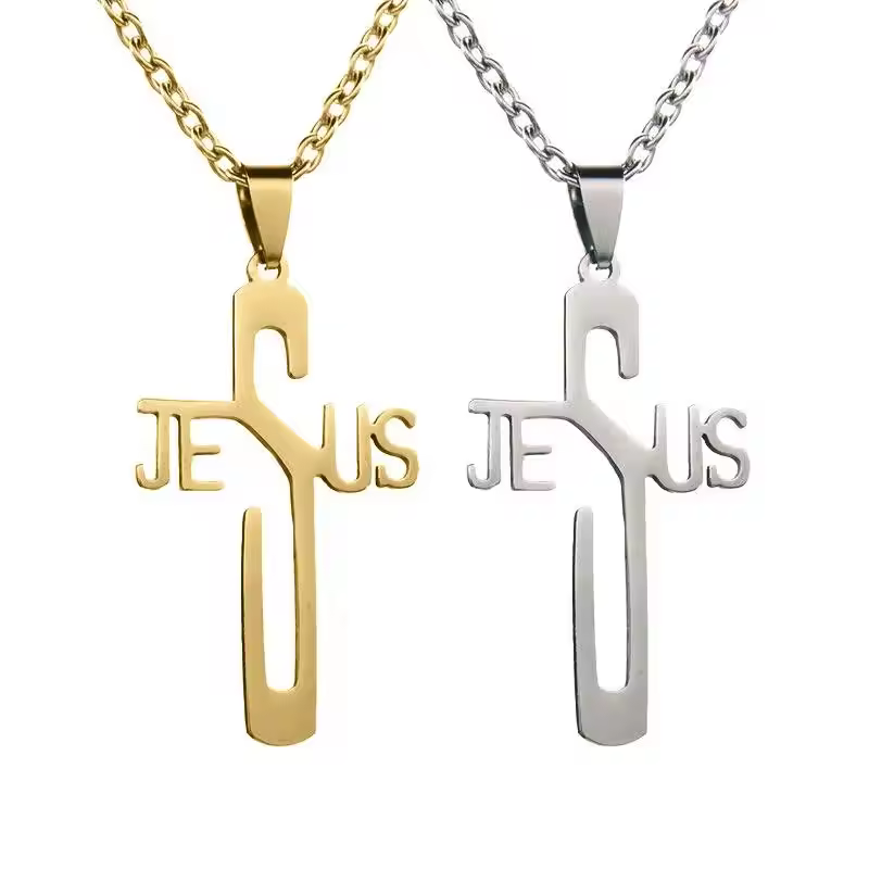 18k Gold Stainless Steel Chain Supplier Fashion Simple Geometric Men Male Pendant Necklaces Jewelry With Steel Cross Wholesale