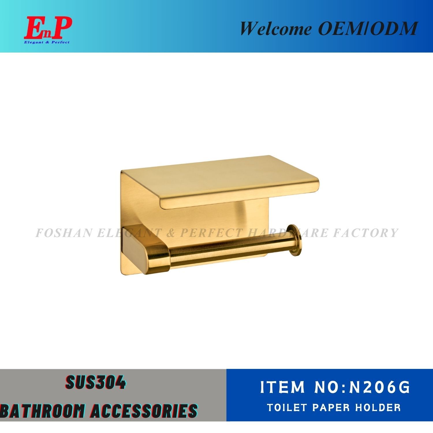 Enp Stainless Steel 304 Brushed Gold Toilet Paper Holder with Shelf