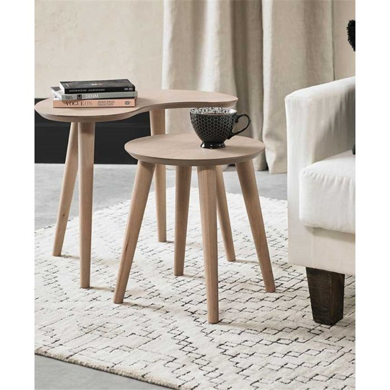 2PCS Set Solid Oak Wooden Nest of Tables, Small Round/Orgaic Coffee Table, Wholesale Modern Space-Saving Side Table