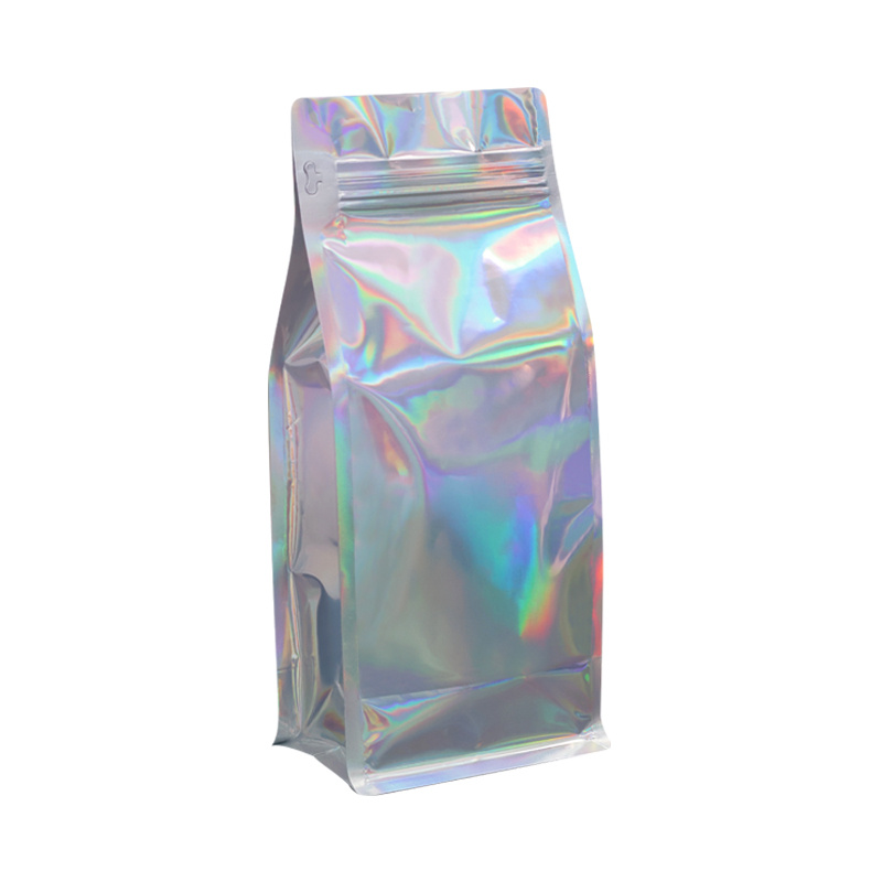 Hot Selling New Product Reusable Laser Printed Aluminum Material Flat Bottom Zipper Tea and Coffee Packaging Bag with Valve