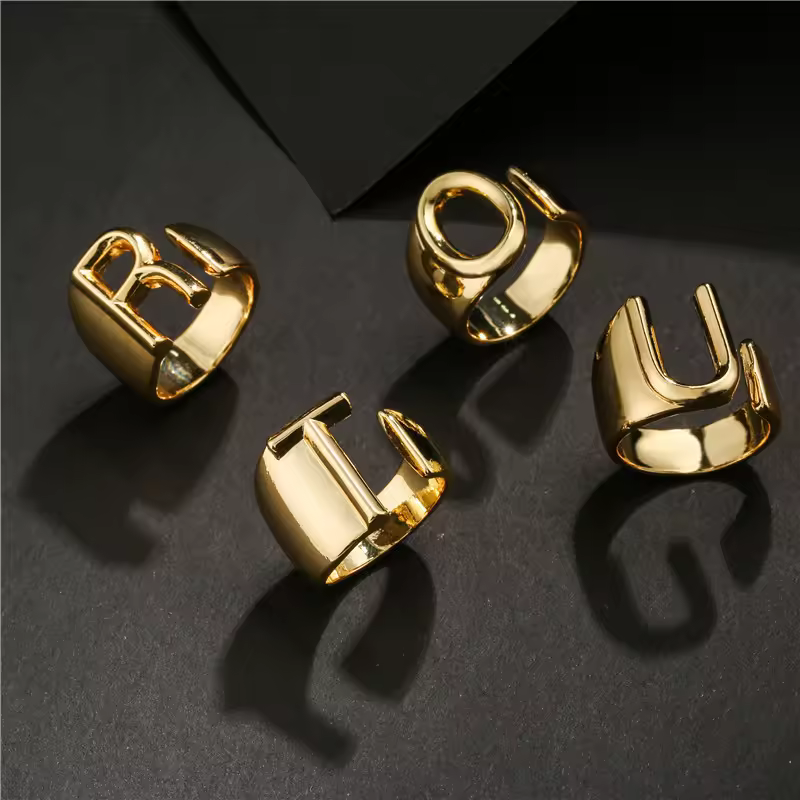 Plated A To Z Initial Letter Adjustable Open Ring Alphabet Jewelry Gold For Woman And Men Trendy Copper Dy Copper 2pcs