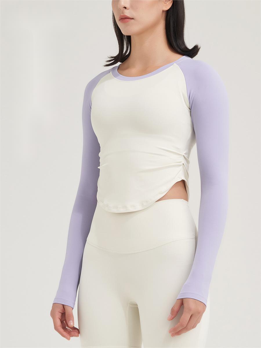 Yoga Wear Tops Long Sleeve Clash Color Tight Quick Dry Sports Tops
