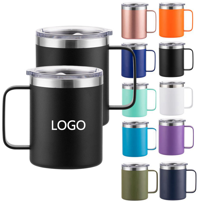 Wholesale Bulk 12oz/14oz Thermal Coffee Cup Food Grade 304 Stainless Steel Personalized Camping Mug with Handle & Insulated