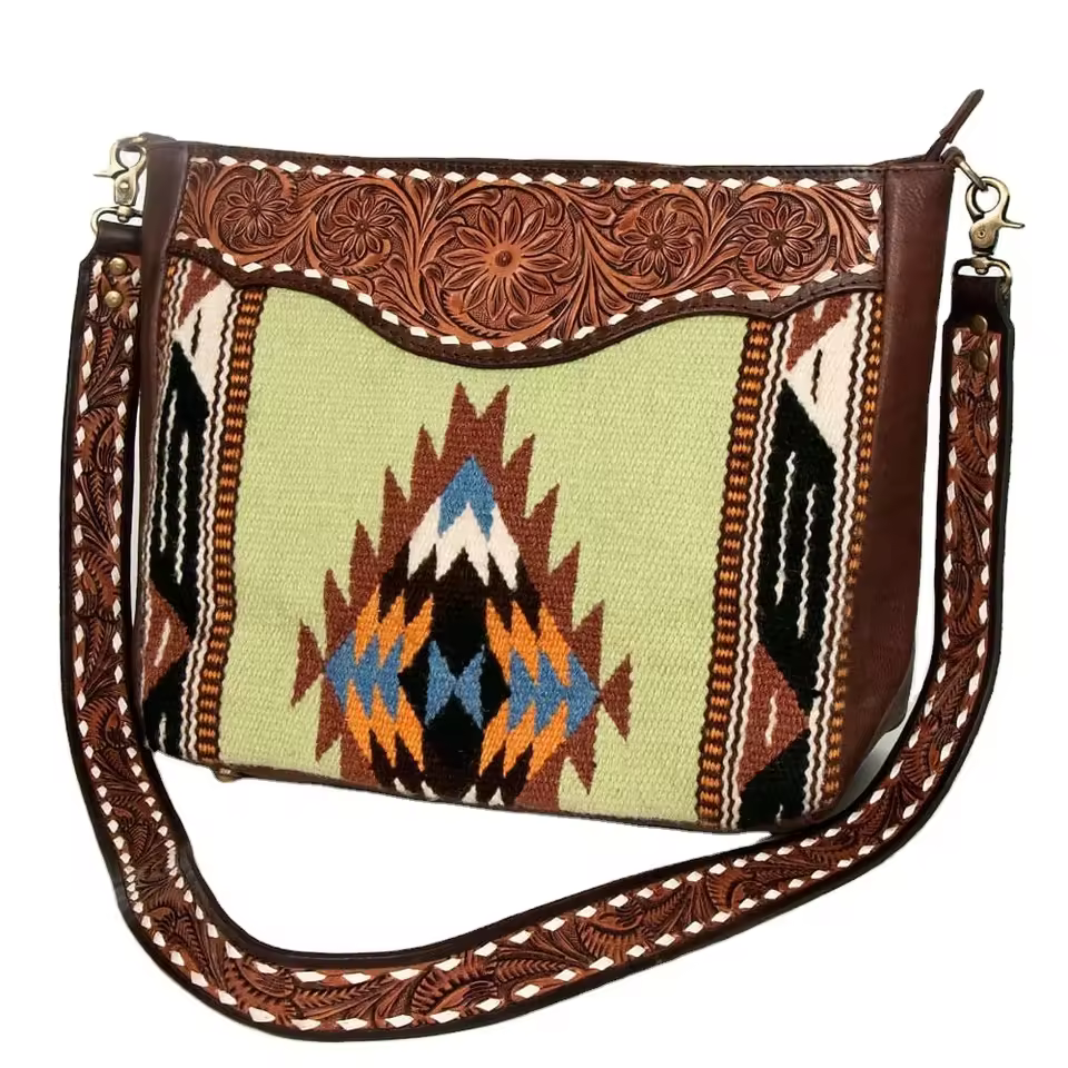 Cowgirl Purse Floral Hand Tooled Western Saddle Blanket Crossbody Tote Bag Ready Stock Leather Bag Bohemian Style