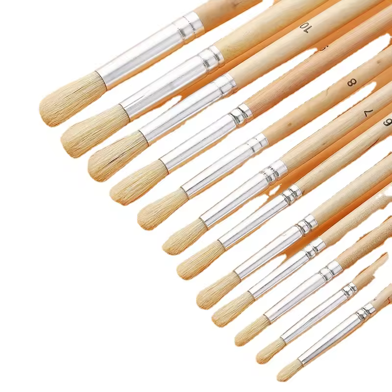 High Quality Round Shape Artist Oil Painting Brush Set Factory Direct With Natural Bristles And Wood Handle Of Different Sizes