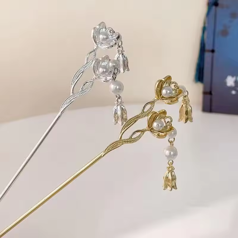Genya Genya Chinese Style Pearl Flower Tassel Metal Hair Sticks Women's Hairpin Hair Head Wear Hair Accessories For Women