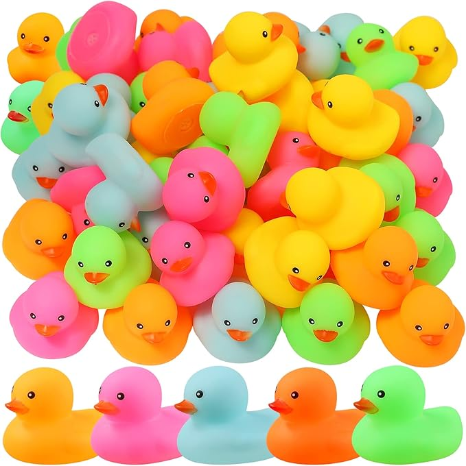 Mini Multicolor Bath Ducks Bulk Float Duck Baby Bath Toy for Shower Birthday Party Favors Gift Classroom Summer Beach Pool Party