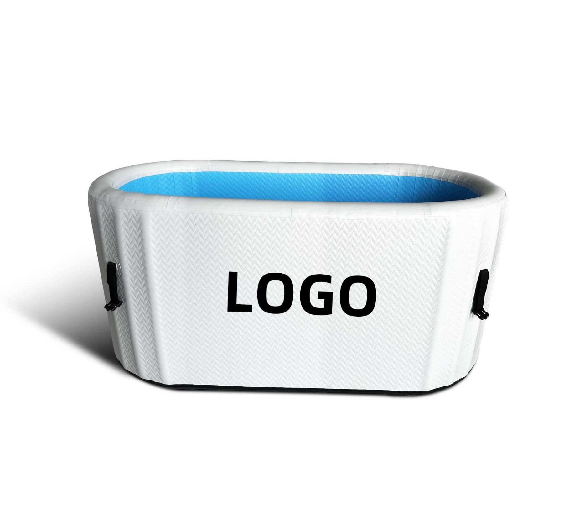 OEM Cheap Price Portable Inflation Portable Standing Wooden Ice Barrel Bath Tub Inflatable Pool with Black Mat Thermometers