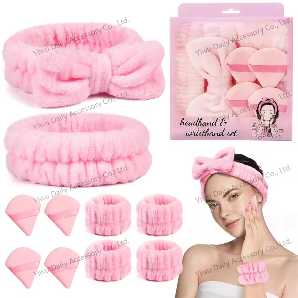 Women's High Crown Hair Scrunchie Headband Cross-border Makeup And Yoga Gift Set 10pcs Spa Headband And Wrist Washband Set