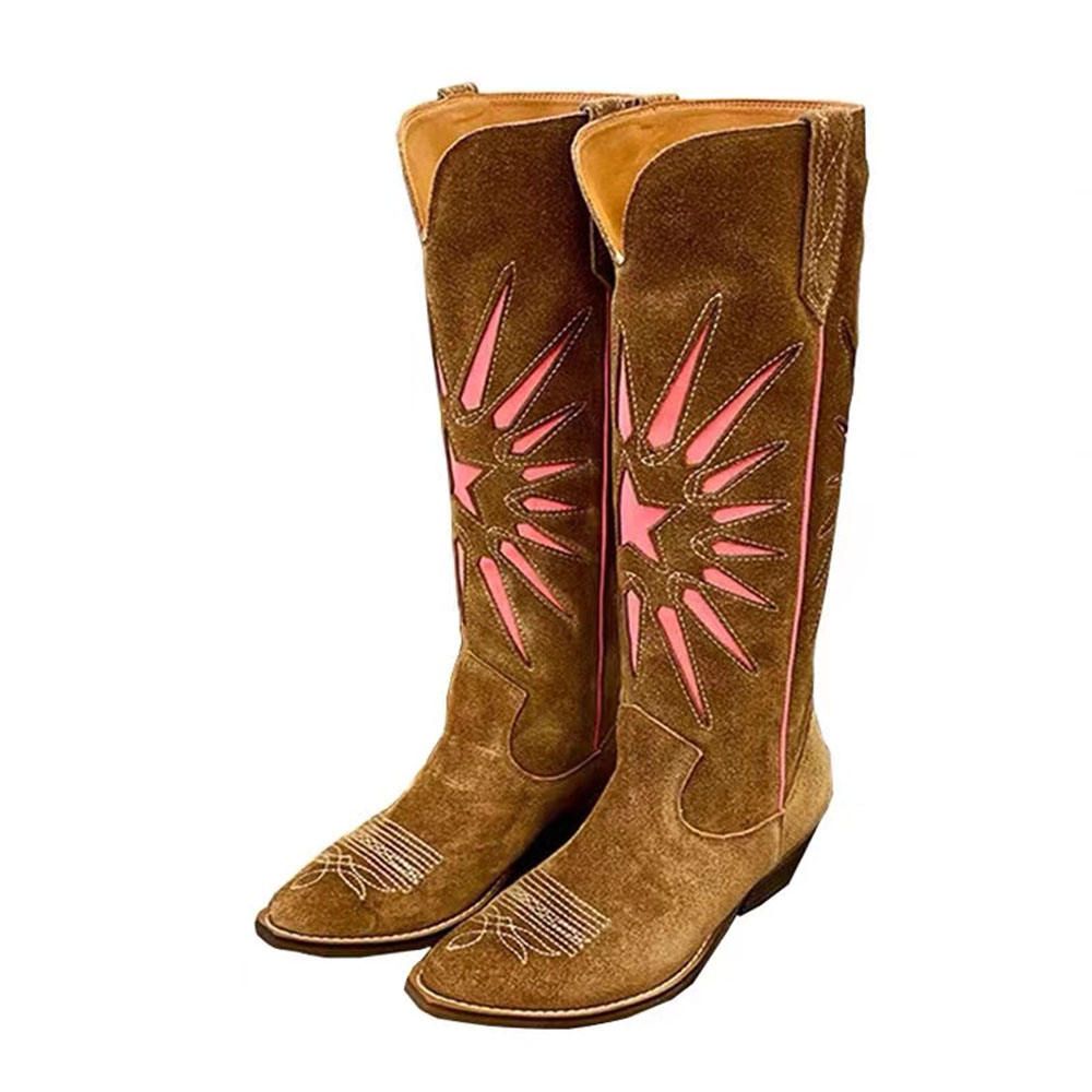 Stock Suede Midcalf High Boots Womens Brown High Heel Round Toe Shoes for Ladies and Women