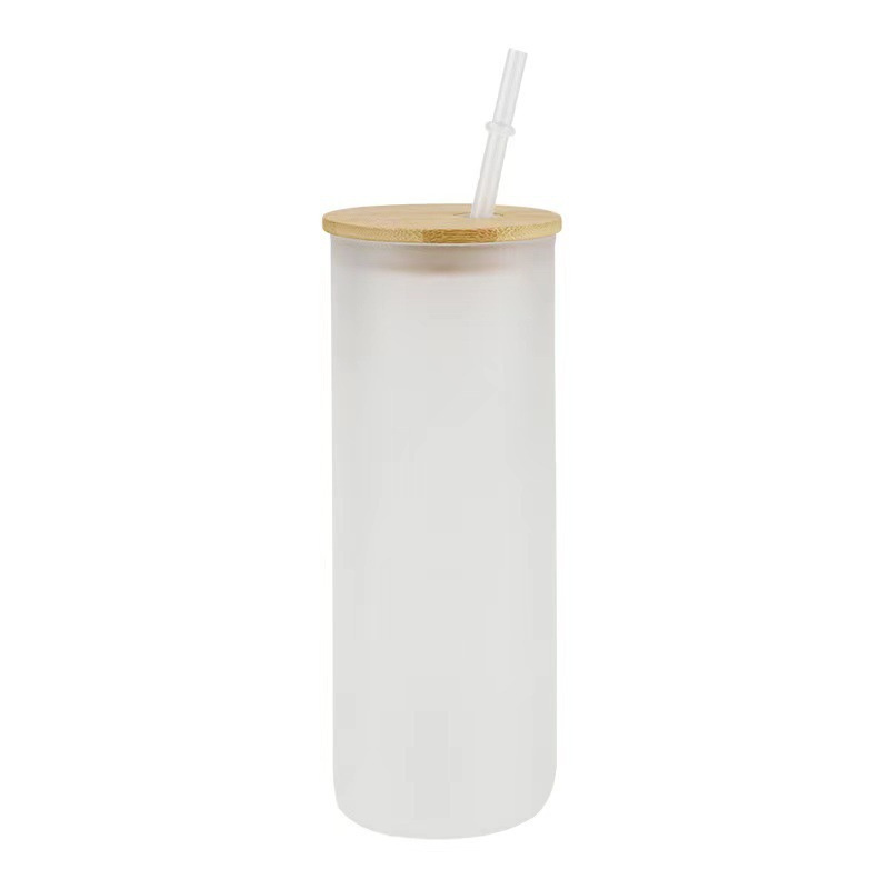 25oz Skinny Sublimation Tumbler Frosted Transparent Glasses Cups Tumbler with Bamboo Lid