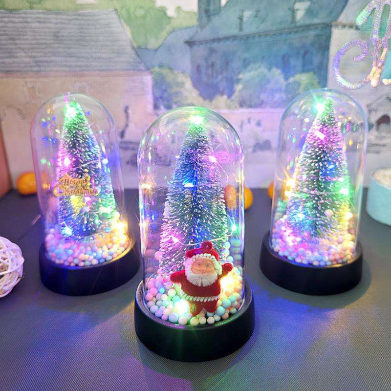 LED Mini Christmas Tree Wooden Base Clear Case Pine Decor Gift (CFHDP25010)