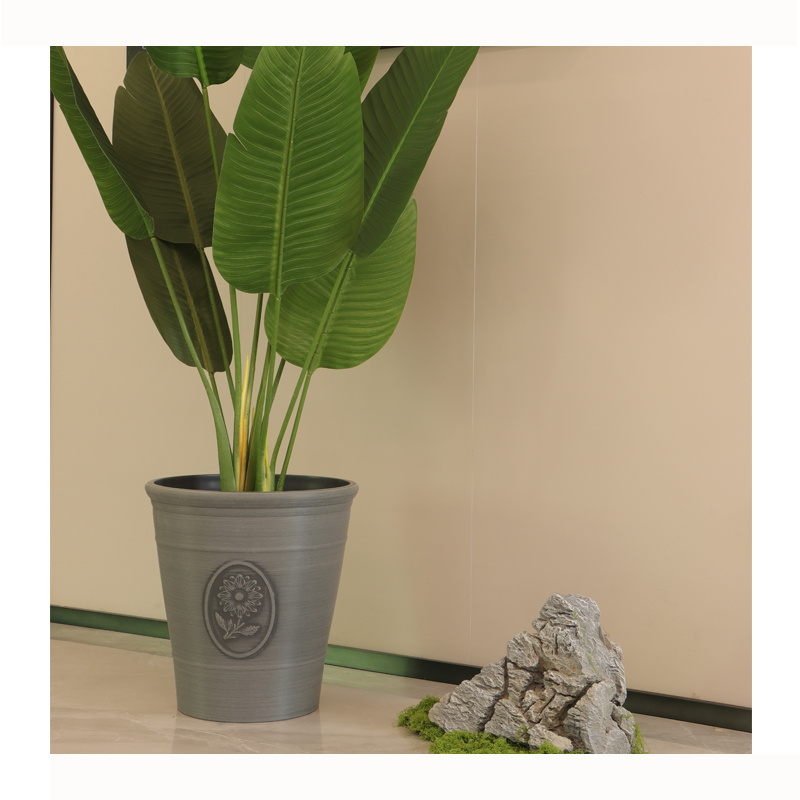 Wholesale Cheap Brushed Round Plastic Garden Trees Plant Potting Indoor Outdoor Flower Planter Vase Pots Set Home Decoration