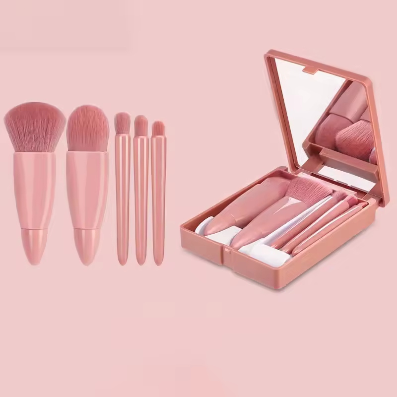 High Quality Portable Travel 5pcs Makeup Brushes Set Foundation Eyeshadow Brush Custom Logo Make Up Brushes With Mirror