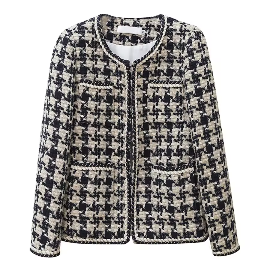 Coat Women's Autumn And Winter New Fashion Versatile Slim Thousand Bird Plaid Thick Tweed Top