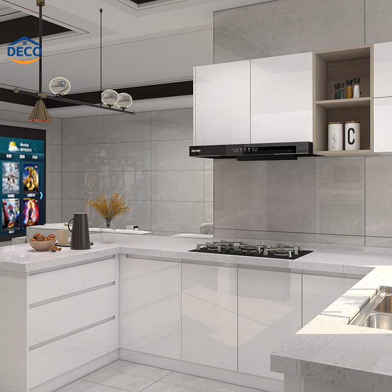 Luxury Kitchen Cabinets Modern Style Solid Wood with PVC Door Finish High Gloss Designs Kitchen Cabinet