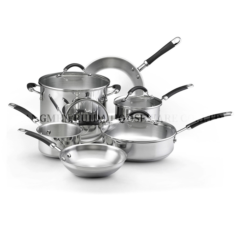 Wholesale Stainless Steel Cooking Pot Set Kitchen Pots and Pans 10PCS Cookware Set