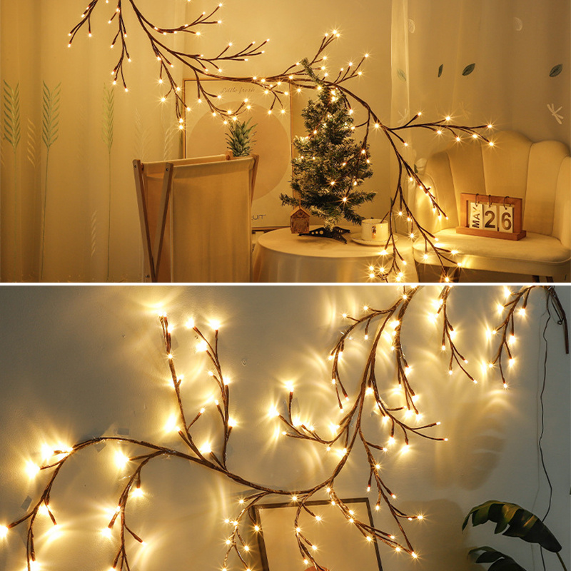 144 LED Romantic Fairy Willow Vine Light String Holiday Rattan Twig Garland Light for New Year Wedding Xmas Valentine's Day Deco