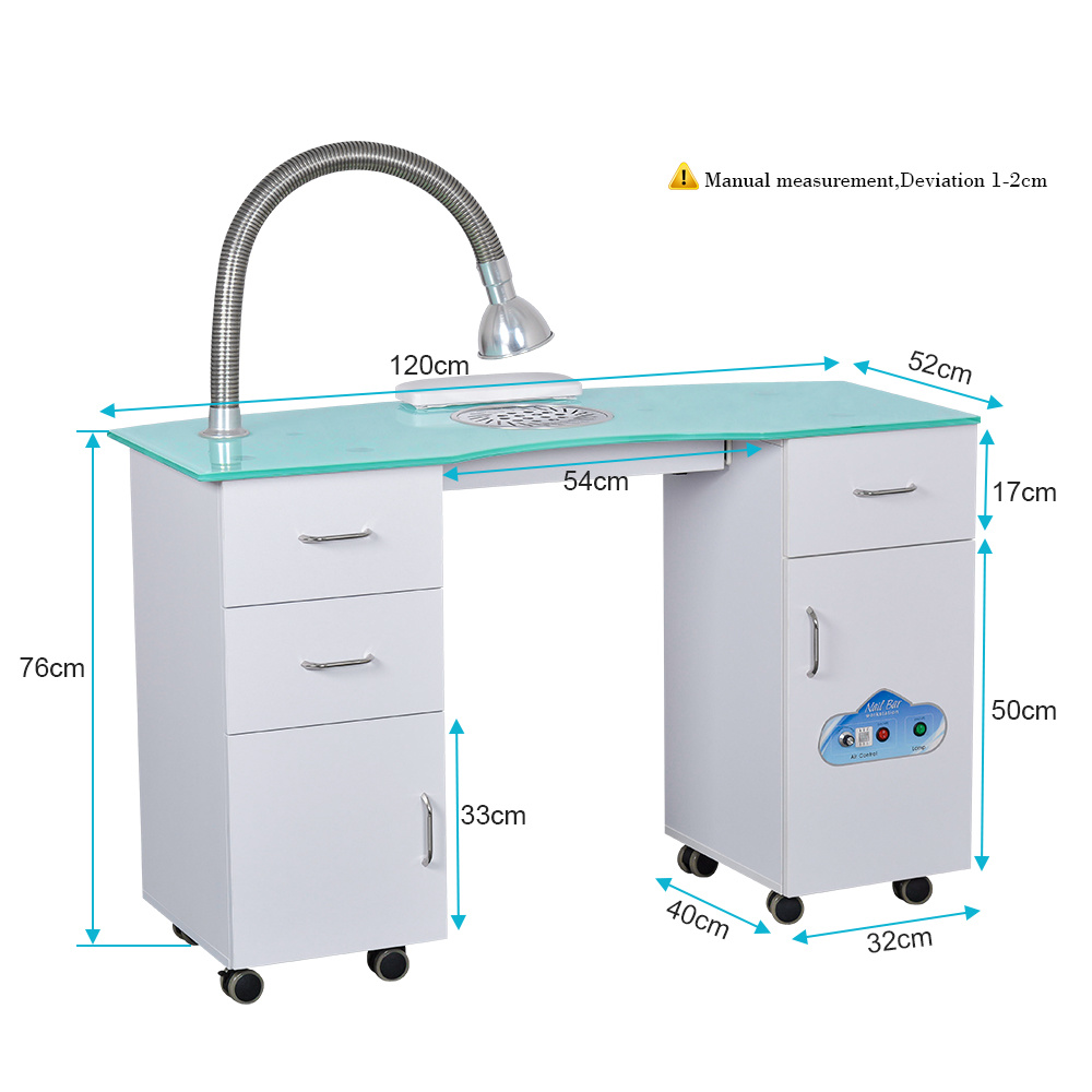 White Manicure Table and Chair Set in Beauty Salon