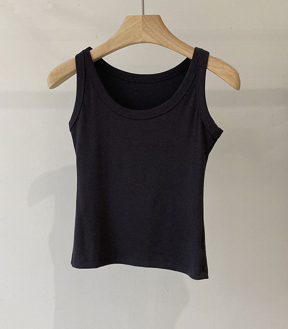 Casual Summer Cotton Solid Color Crew Neck Sleeveless Tank Tops for Women
