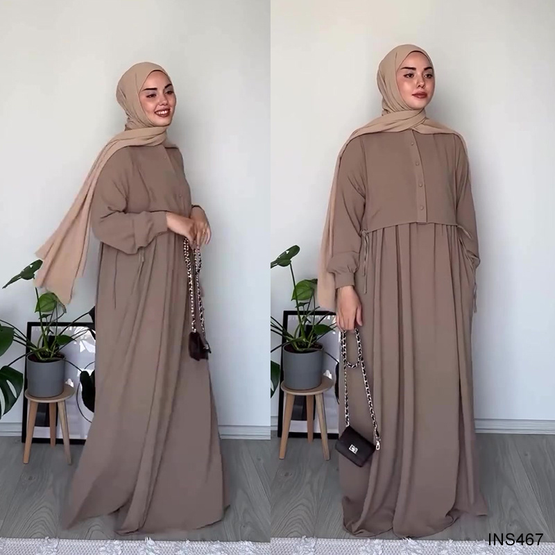 Elegant Muslim Women's Casual Abaya Dress with Matching Hijab