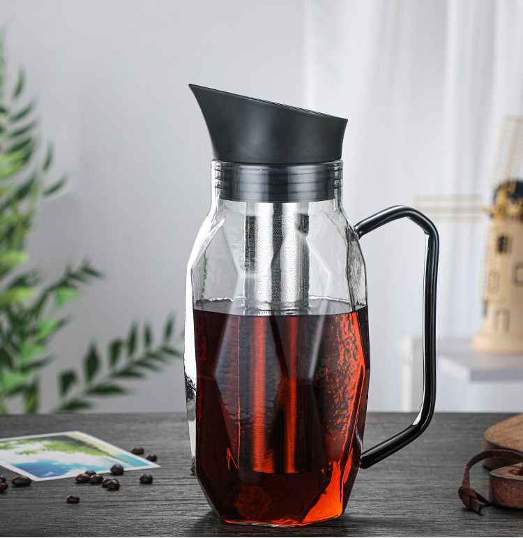 High Borosilicate Glass Iced Cold Coffee Pot Ice Cold Brew Coffee Maker with BPA Free Silicone Lid and Stainless Steel Filter