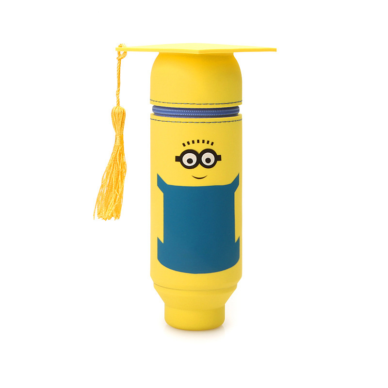 Durable Silicone Animal Shape Pencil Case Silicone Round Pen Holder Children Creative Yellow Pen Holder with Doctor Hat and Blue Edge