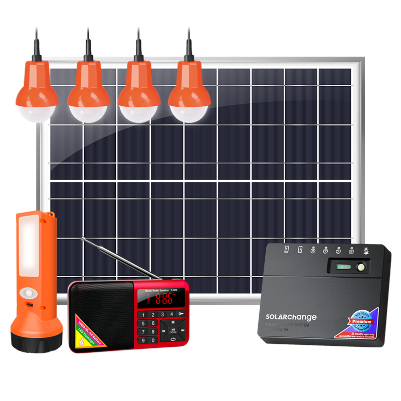 Lighting Global Solarchange 10W/20W Solar Panel Solar Energy Kit Home System with Bulbs FM and Solar Panel Energy Kit for Rwanda/Kenya/Ethiopia/Nigeria Market