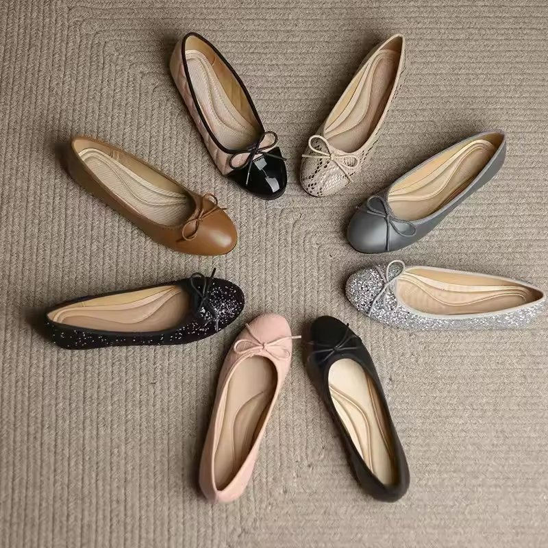 Wholesale Slip-on Women's Ballet Flats with Heel Bowknot Ballerina Branded Shoes Pumps
