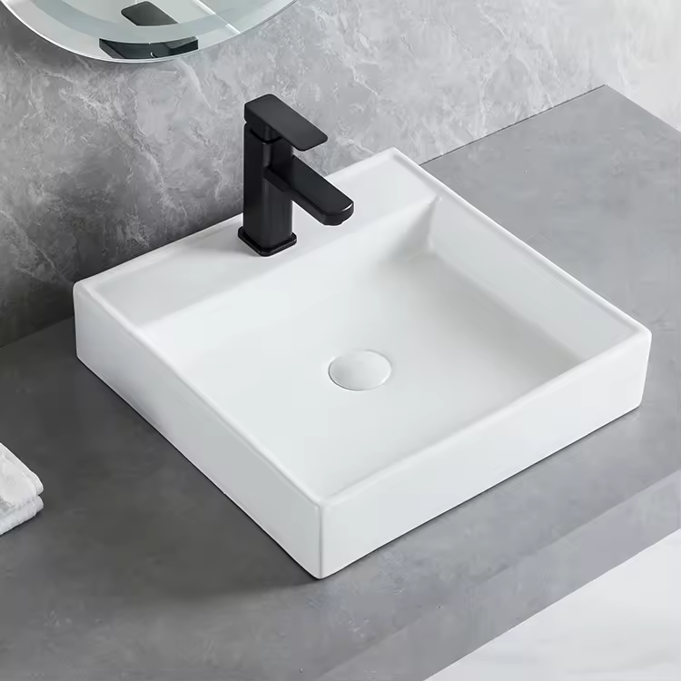Modern Design Oem Odm Counter Top Single Hole Faucet Wall Mounted Sinks Square Wash Basin For Export Sale