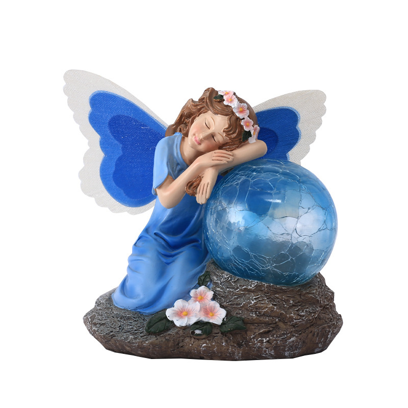 Wholesale Handmade Resin Colorful Fairy Ornaments Eco Solar Flower Lawn Lights Decor
