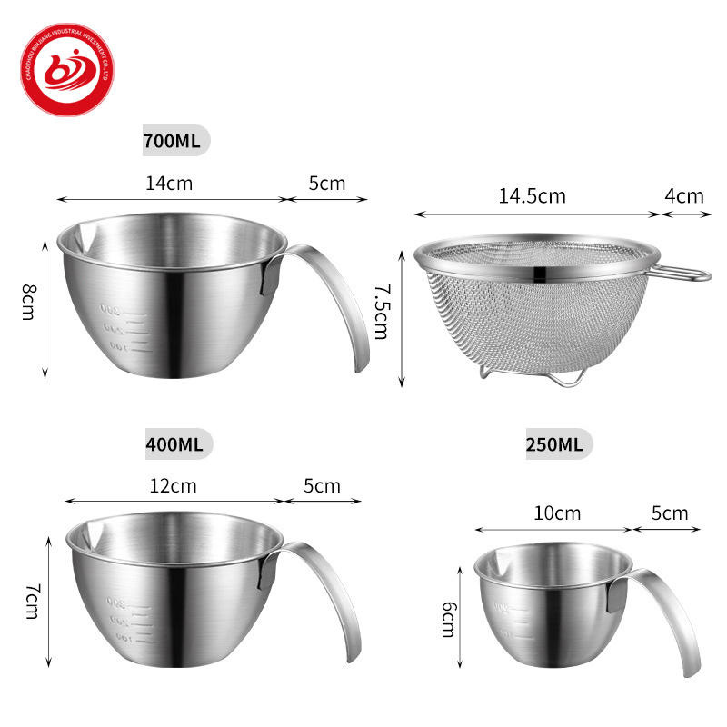 Factory Directly Sell Salad Bowl Premium Stainless Steel Egg Beate Mixing Bowl with Handles Graduated Bowl Measuring Cup