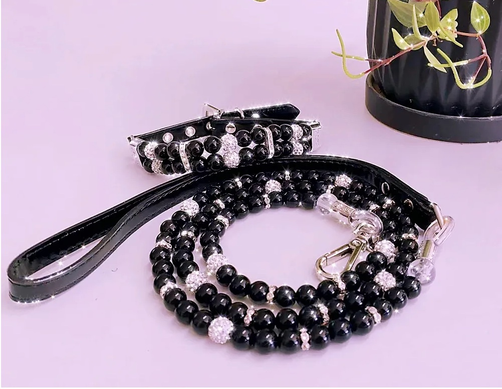Original Design Luxury Jewelry Pearl Pet Dog Collar Leash Set Teddy Poodle Bulldog, Pet Dog Collar for Puppy