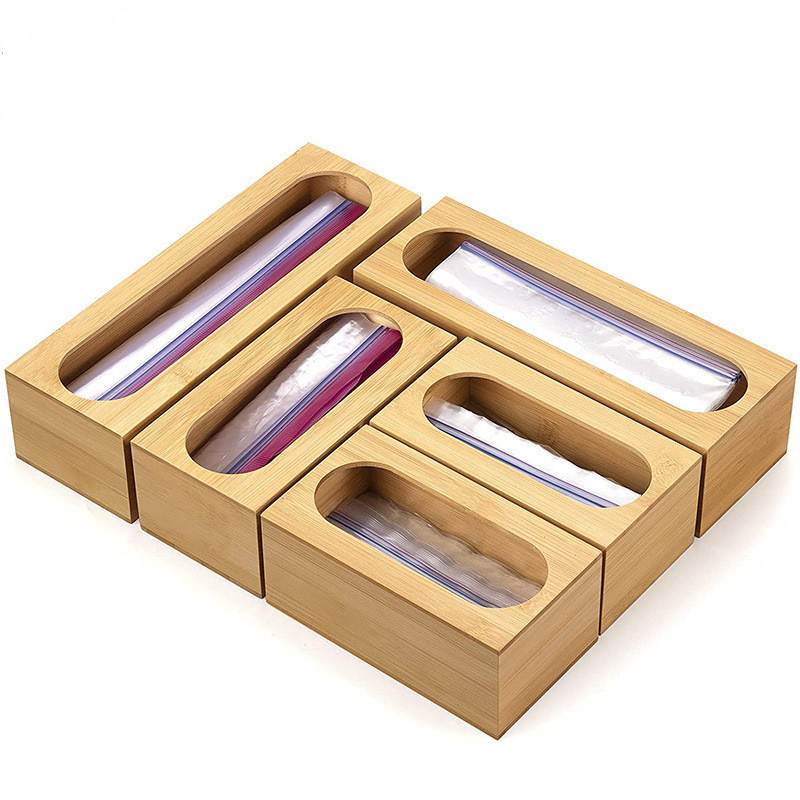 Eco-Friendly Food Storage Bag Box Holders 5 Pieces Bamboo Kitchen Drawer Ziplock Storage Bag Organizer