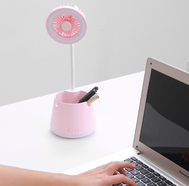 Manufacturer Supply 2020 Newest Design Multifunctional Pen Holder Mobile Phone Holder Night Light Table Lamp Fan