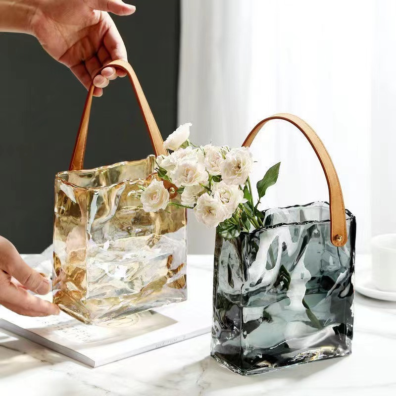 Glassware Glass Craft Handbag Shape Vase for Flower Home Decoration