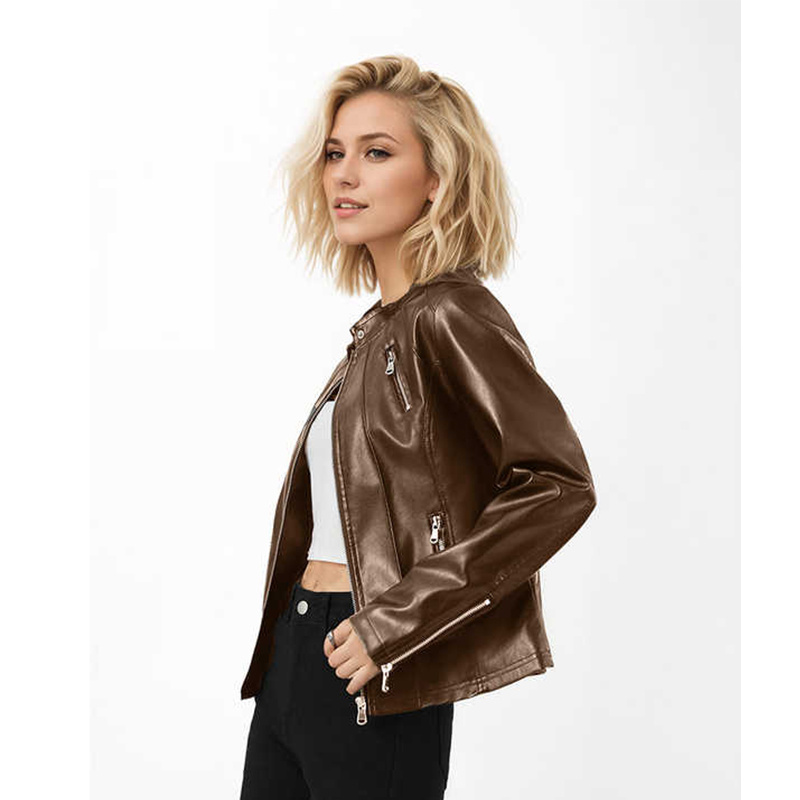 Women's Autumn New Slim-Fit Women's Leather Jacket Slim-Fit Coat Leather Women's Senior Sense