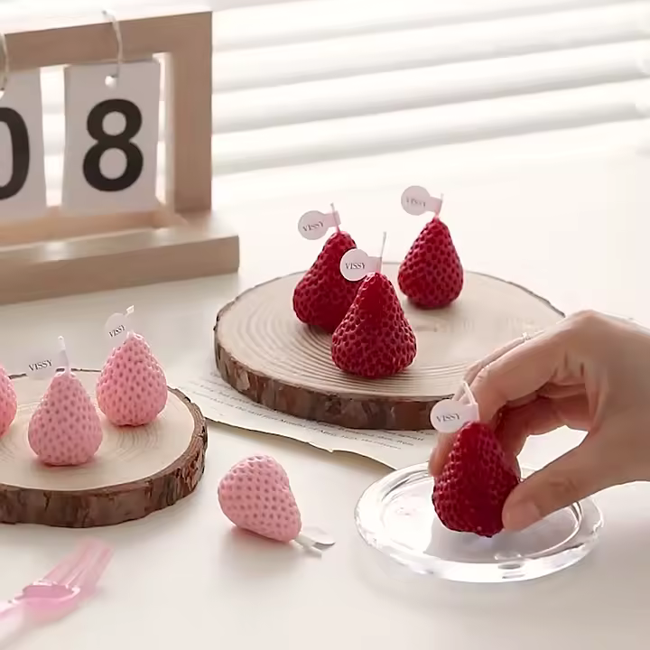 Cute Strawberry Shaped Fruit Scented Candles For Home Decor Weddings Bars Made From Vegetable Wax For Thanksgiving Christmas