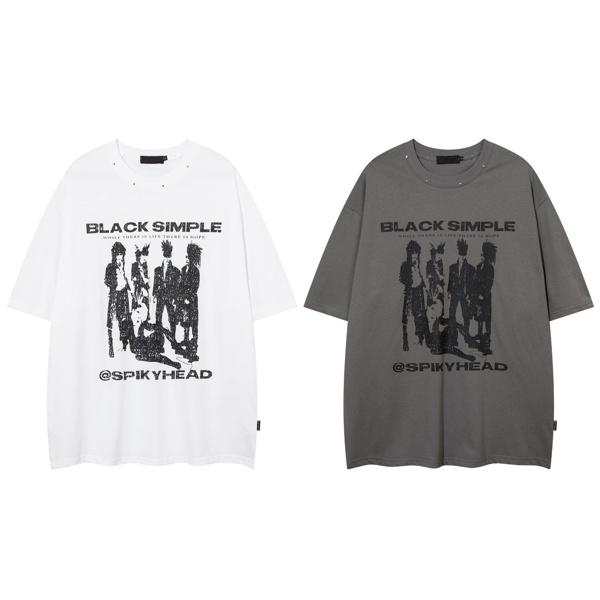 High Quality Summer New Retro Streetwear Rock Graphic Tee with Doodle Print Studded Short Sleeves Men's T Shirt