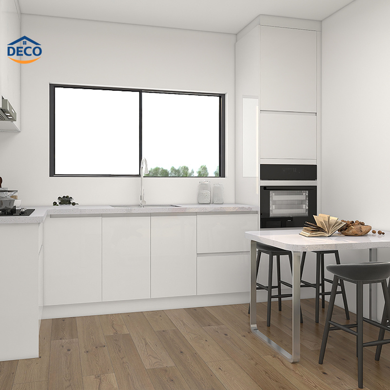 High Quality Popular Modular White Indoor Furniture Kitchen Cabinet L Shaped Melamine Unit Kitchen Cabinets with Sink