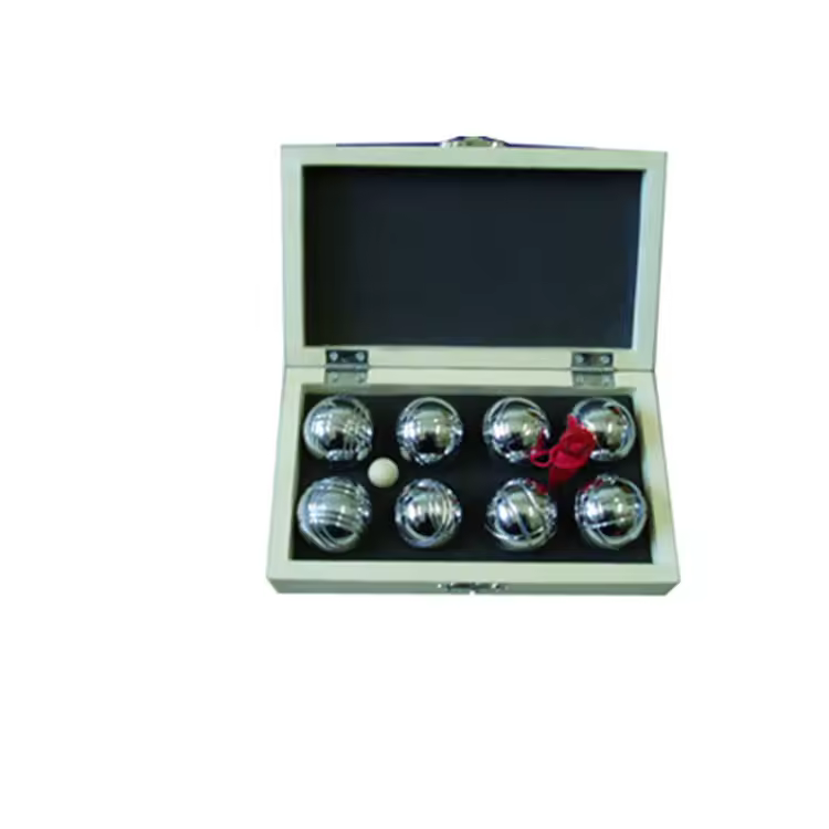 Professional Boule De Petanque Set With 8 Stainless Steel Balls Silver Color Eco-friendly & Durable Sports Training Wooden Case