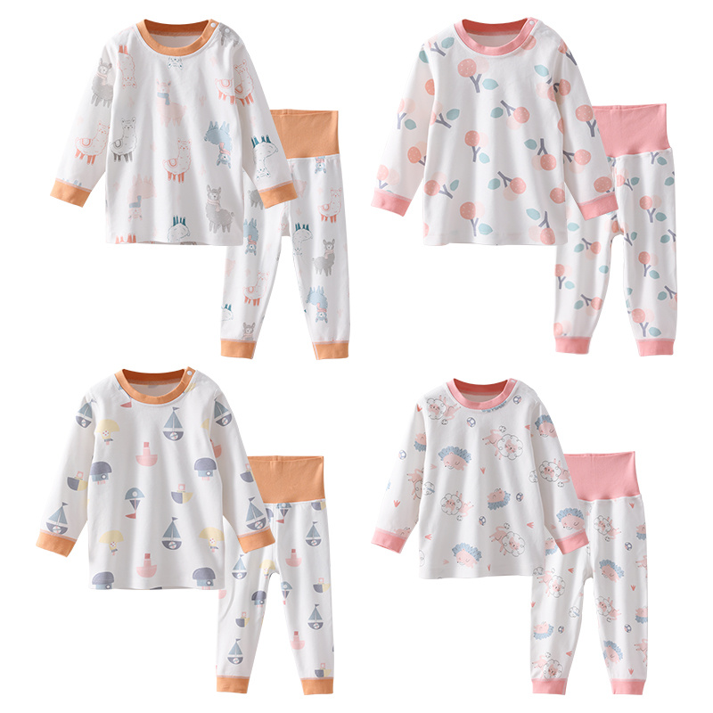 Hot Sale Cute O-Neck Baby Boy Girl Pajamas 100% Organic Cotton Factory Wholesale Baby Clothes Set