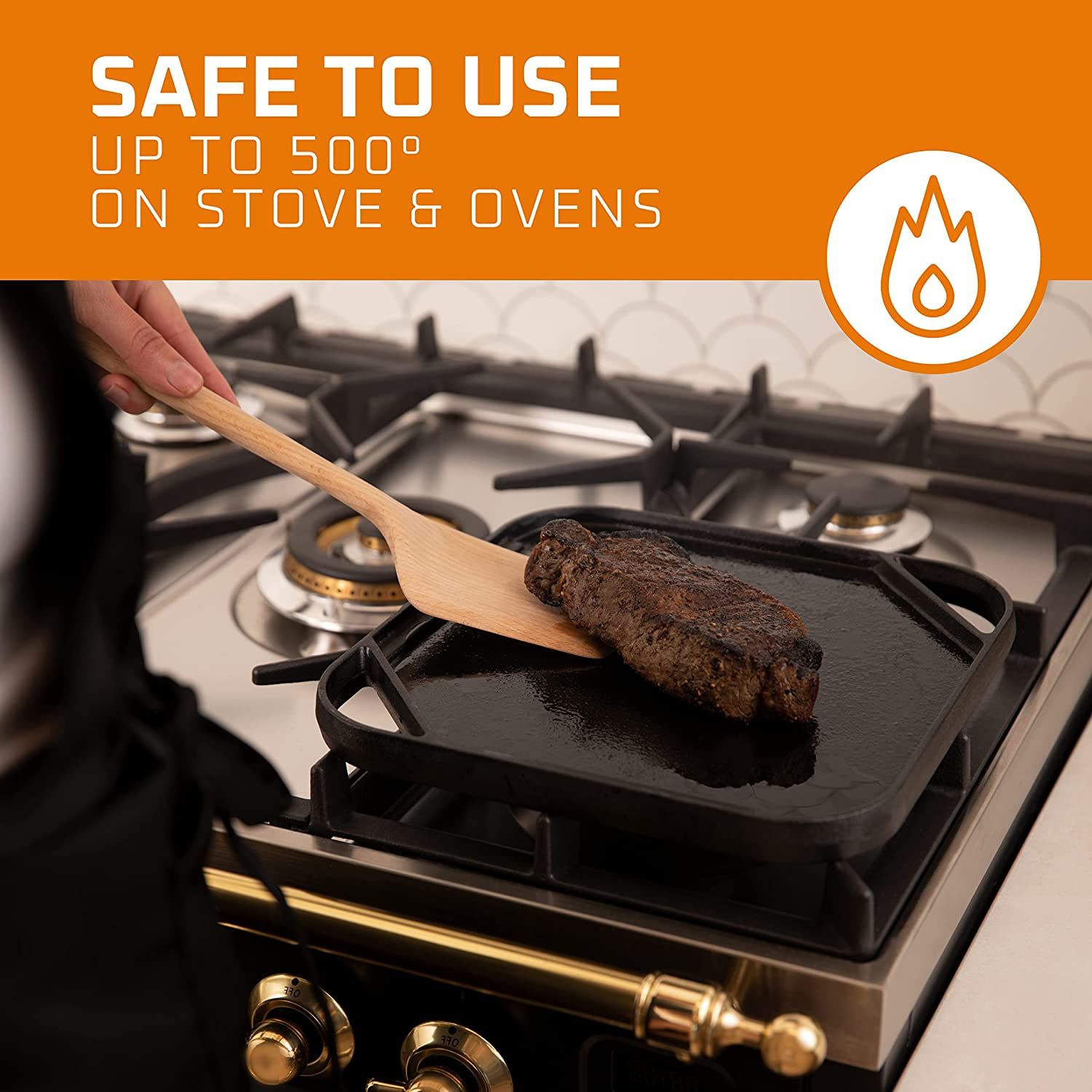 Reversible Square Pan BBQ Griddle Plate Hot Plate Pan Cast Iron Grill Pan with Handle