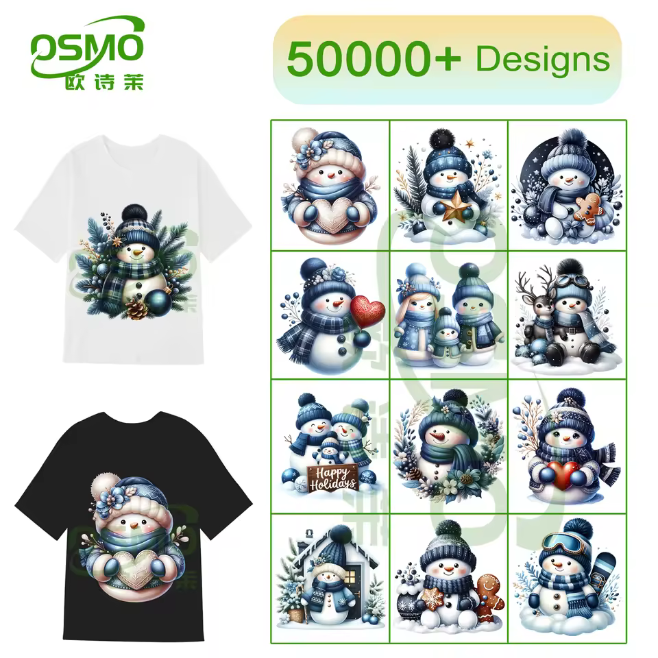 Osmo New Fashion Snoe Decals Heat Transfer Custom Logo Snowman Heat Transfer Printing For Clothes Thick Heat Transfer Vinyl