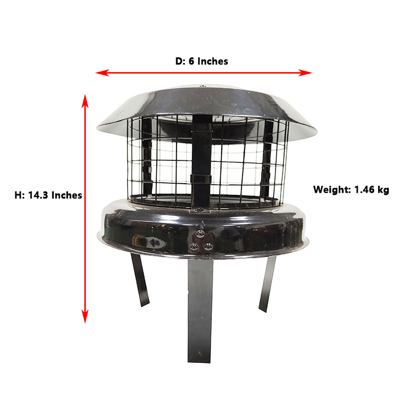6" Power Coated Stainless Steel Hanging Pot Chimney Flue System Rain Cap Roof Top Round