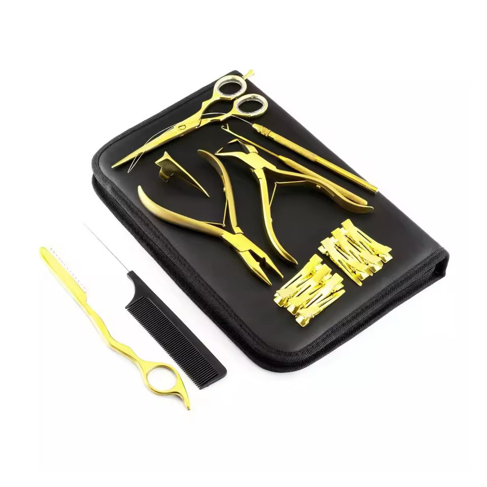 High Quality Gold Hair Extension Plier Set Micro Link Bead Closer Tool Kit Beading Tool For Hair Extensions
