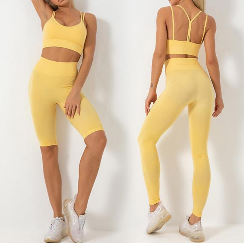 Women 2PCS Sexy Gym Wear Set Lady's Seamless Workout Outfits Sports Wear Sportwear Activewear Crop Top Shorts Leggings Sweatsuits