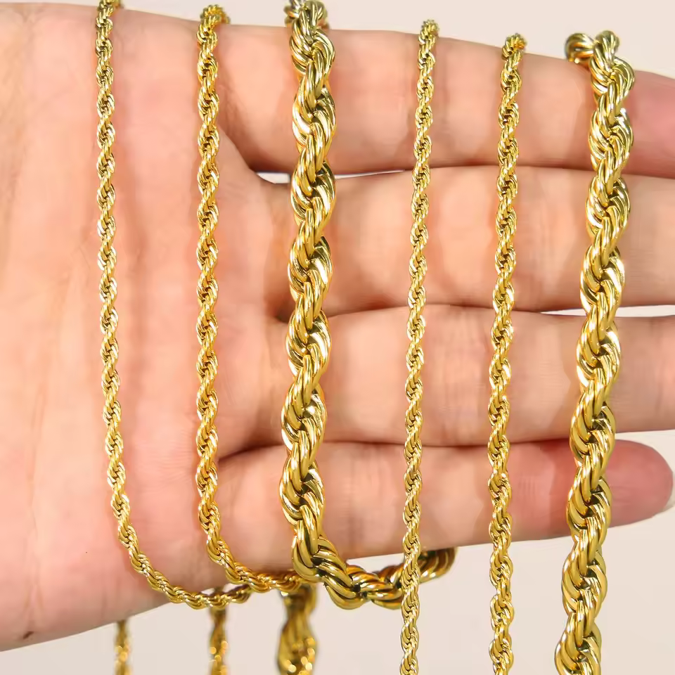 Wholesale Jewelry Fashion Fine Stainless Steel Pvd Gold Filled Twisted Rope Chain Men Women 18k Gold Plated Rope Chain Necklace