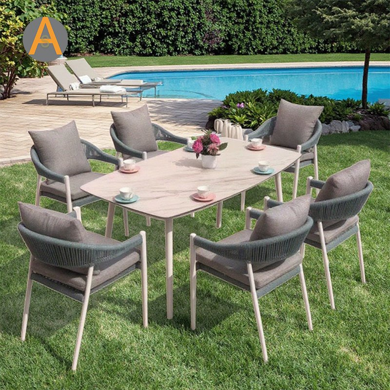 6 Seat Garden Chair and Table Aluminum Outdoor Garden Sets Furniture