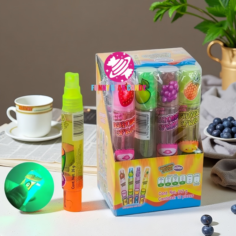 Recommend 26ml Light up Spray Candies Toy Sour Sweet Colorful Mixed Fruit Flavor Lighting Liquid Candy